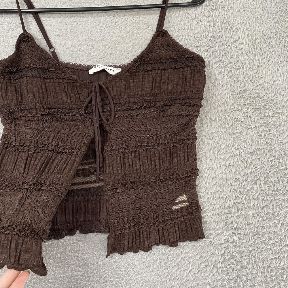 Good Days Project Tank Top Womens M Y2K Brown V Neck Whimsigoth Lace Ruffle Cami - Picture 4 of 13